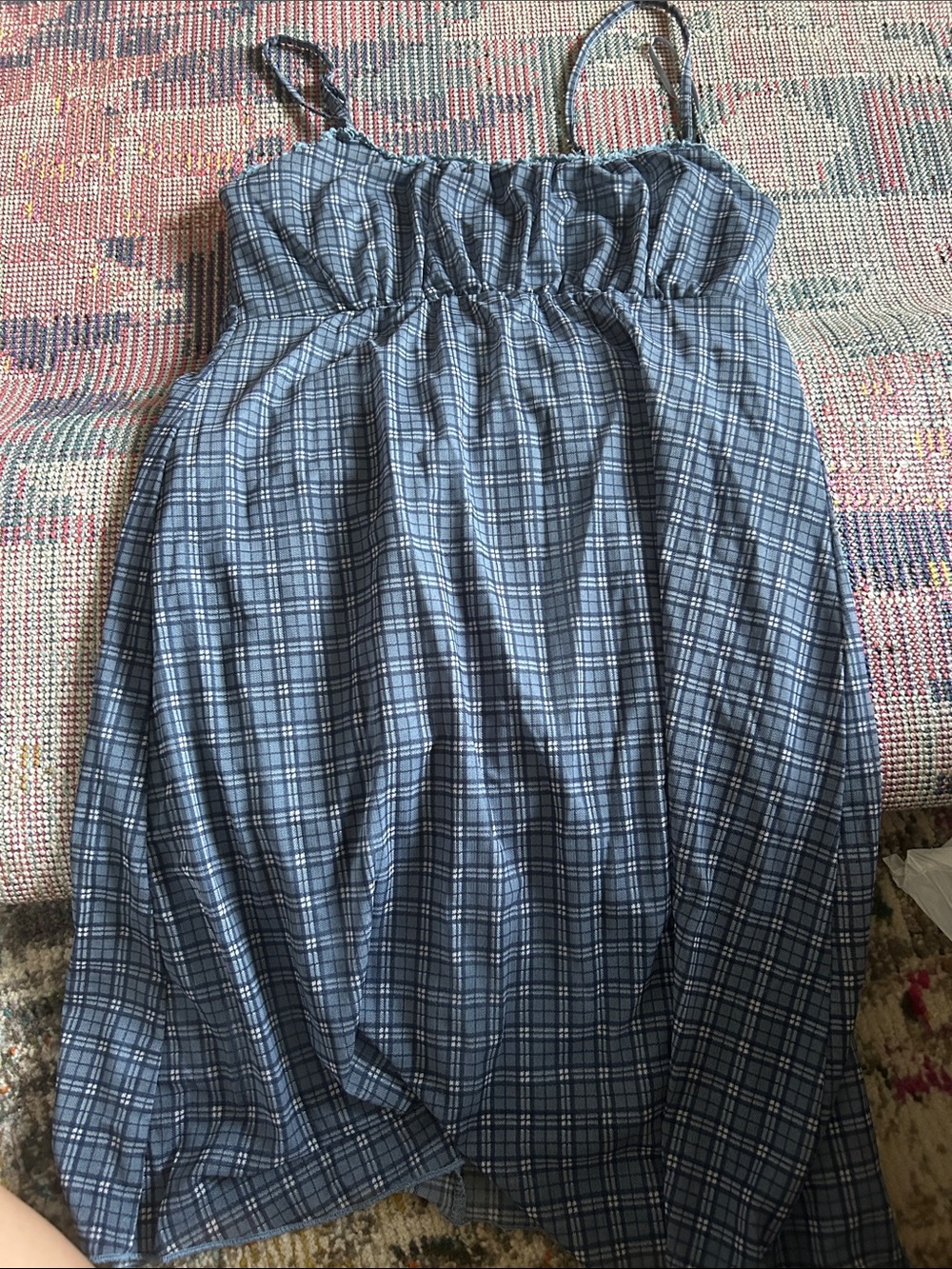 Blue Plaid Spaghetti-Strap Sundress